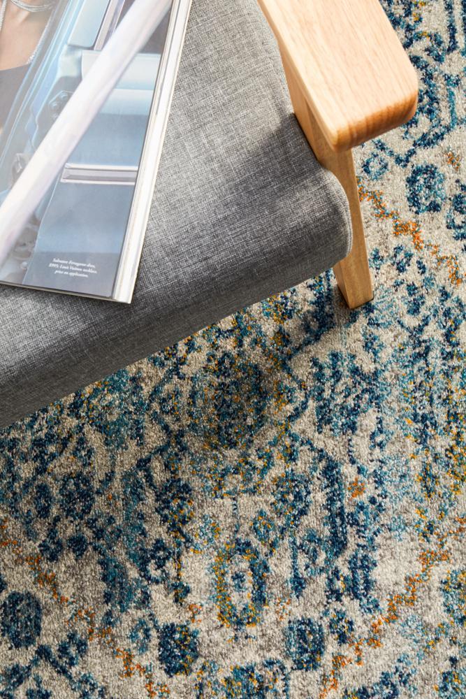 Monica Transitional Multi-Colour Blue & Tangerine Round Rug