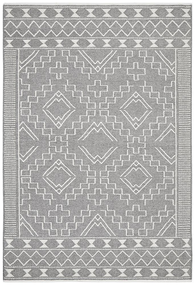 Zara Tribal Grey & White Wool Rug