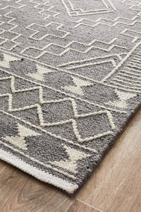 Thumbnail for Zara Tribal Grey & White Wool Rug