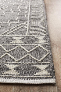 Thumbnail for Zara Tribal Grey & White Wool Rug