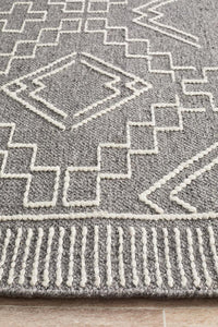 Thumbnail for Zara Tribal Grey & White Wool Rug