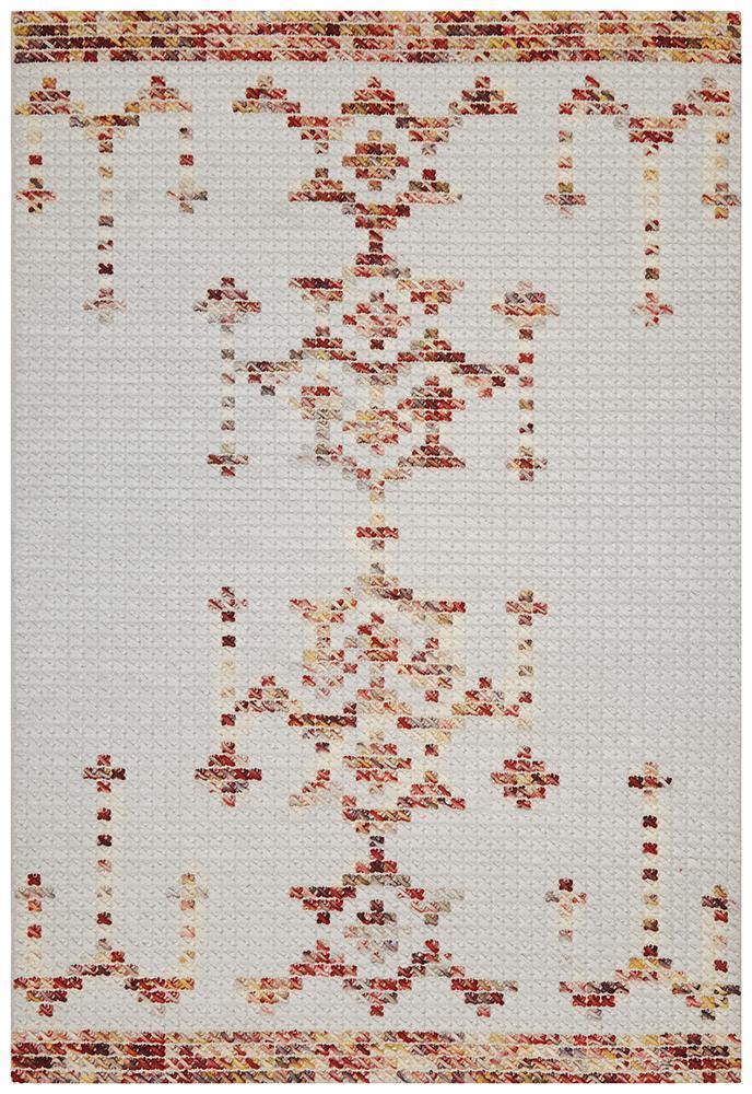 Meeka White & Multi-Colour Cross Stitch Rug