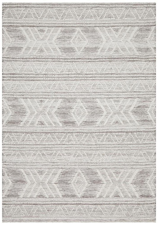 Zena Tribal Light Grey & White Wool Rug