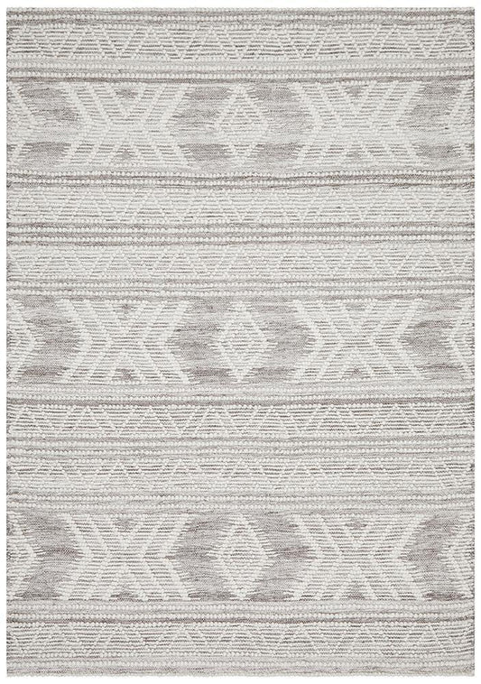 Zena Tribal Light Grey & White Wool Rug