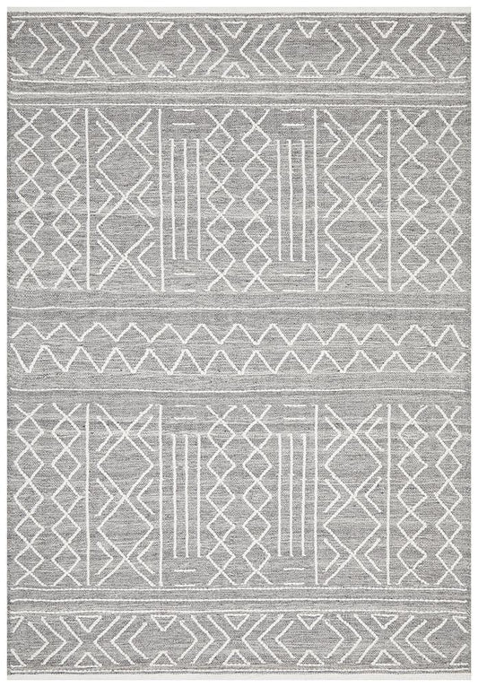Zara Tribal Grey Wool Flatweave Rug
