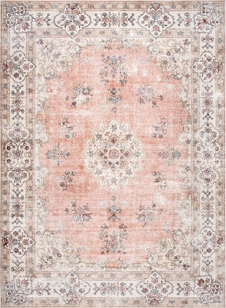 Coco Kindred Peachy Pink Modern Distressed Machine Washable Rug