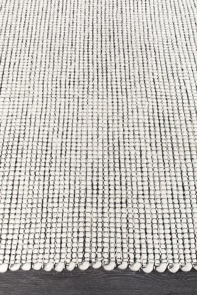 Freya Scandi Black & White Flatweave Wool Rug