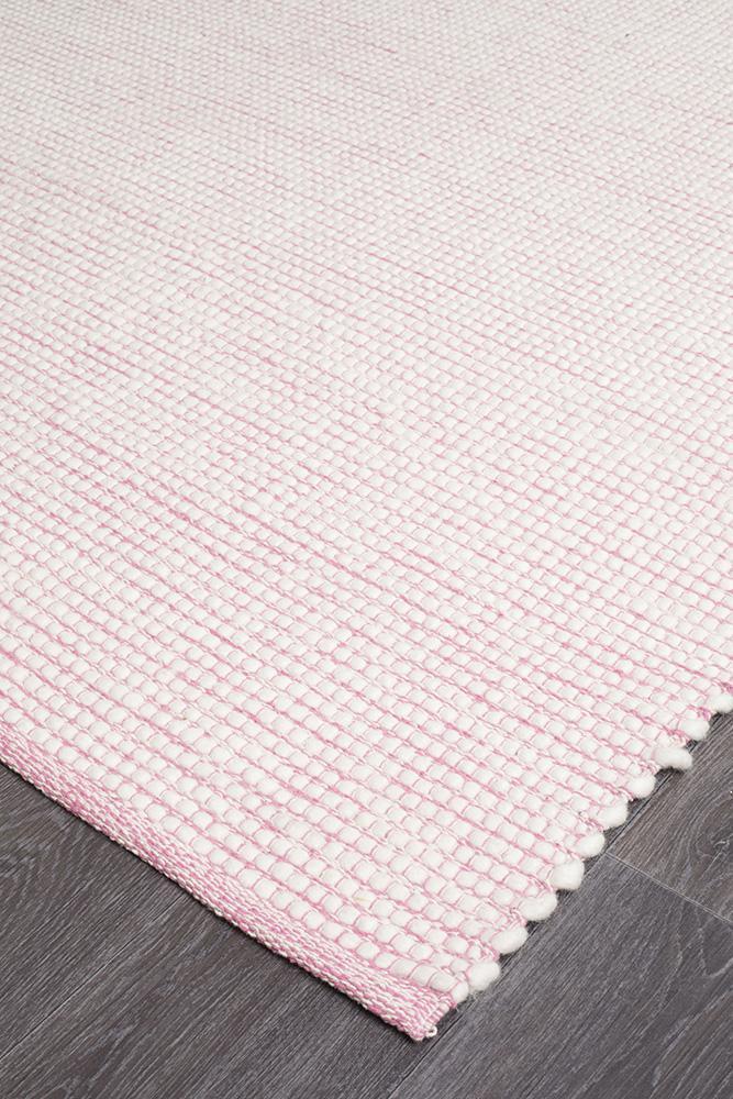 Freya Scandi Pink & White Flatweave Wool Rug