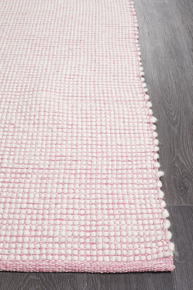 Freya Scandi Pink & White Flatweave Wool Rug