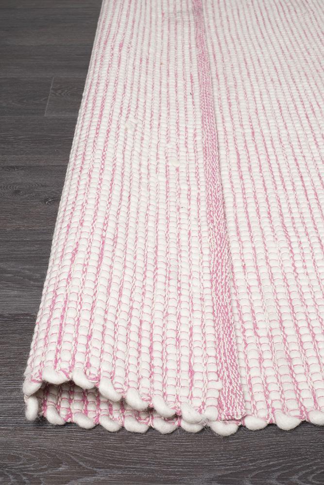 Freya Scandi Pink & White Flatweave Wool Rug