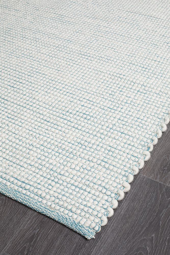 Freya Scandi Turquoise & White Flatwoven Wool Rug
