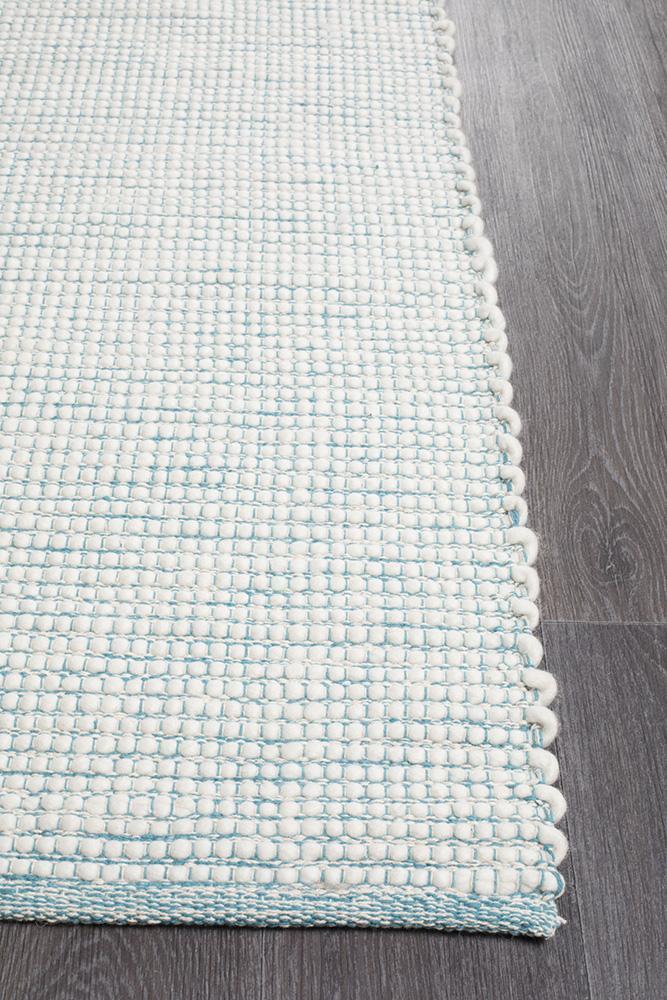 Freya Scandi Turquoise & White Flatwoven Wool Rug