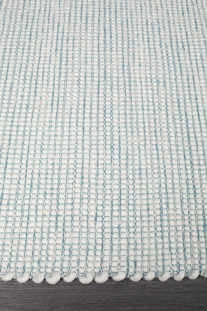 Freya Scandi Turquoise & White Flatwoven Wool Rug