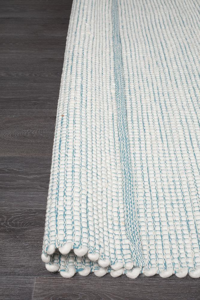 Freya Scandi Turquoise & White Flatwoven Wool Rug