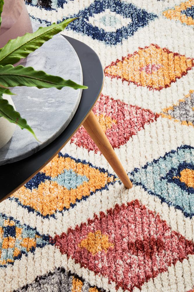 Mira Tribal Multi-Colour Geometric Diamond Pattern Hand Loomed Rug