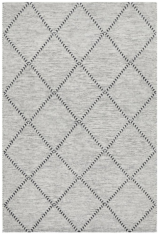 Jasmine Ivory & Black Modern Diamond Pattern Flatwoven Wool Rug