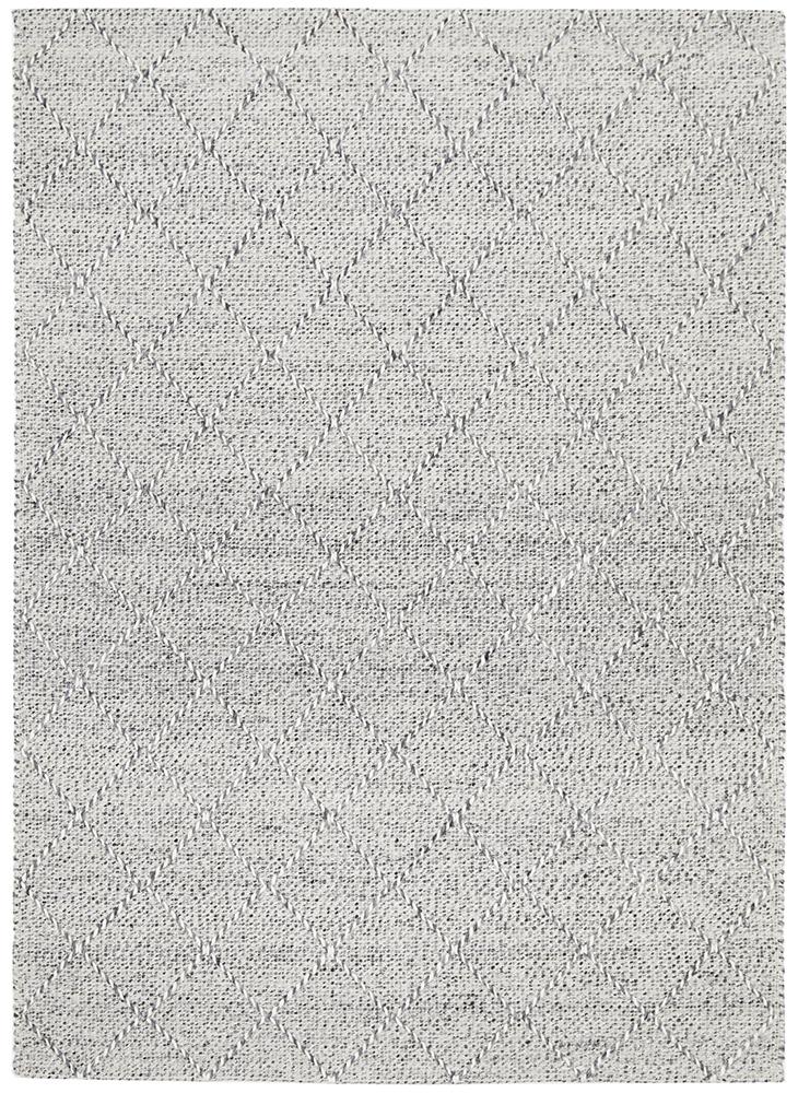 Noa Grey & White Modern Diamond Pattern Flatweave Wool Rug