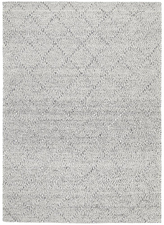 Noa Grey & White Modern Diamond Pattern Flatweave Wool Rug