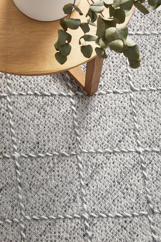 Noa Grey & White Modern Diamond Pattern Flatweave Wool Rug