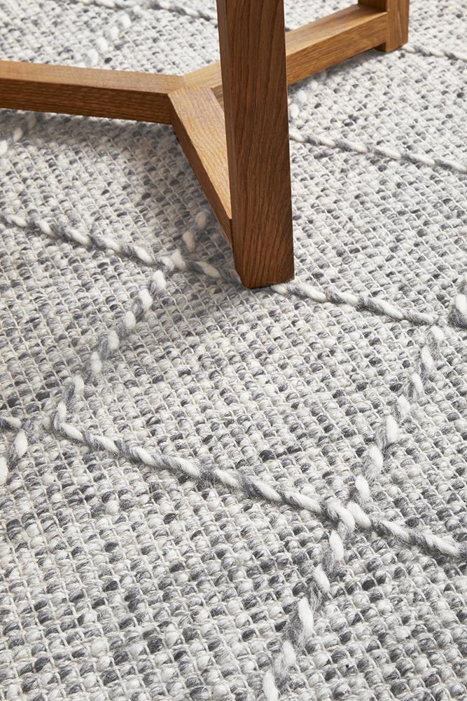 Noa Grey & White Modern Diamond Pattern Flatweave Wool Rug