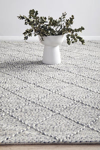 Thumbnail for Noa Grey & White Modern Diamond Pattern Flatweave Wool Rug