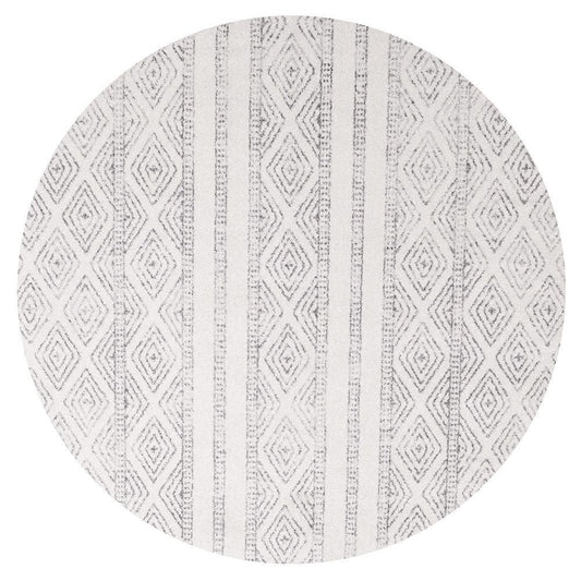 Tayen White & Grey Tribal Round RugRug