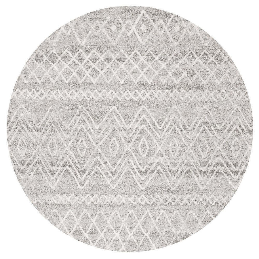 Neriah Grey Rustic Tribal Round Rug