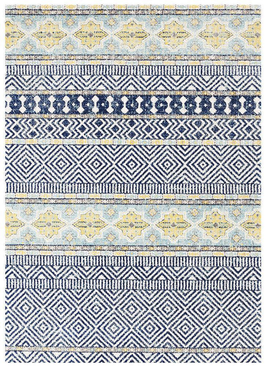 Halona Coastal Blue White & Yellow Pattern Rug