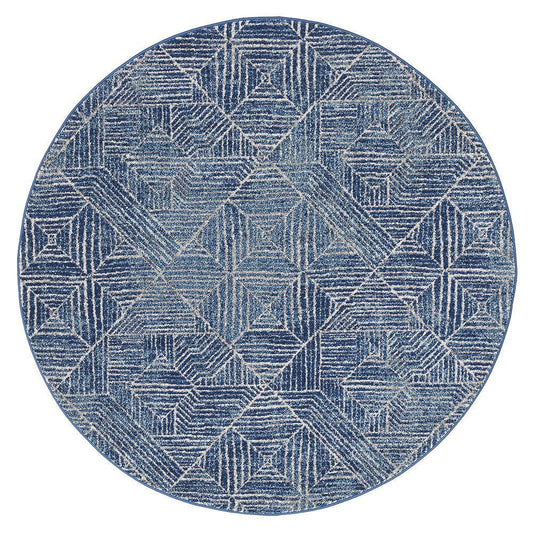 Arlo Navy Geometric Pattern Round Rug