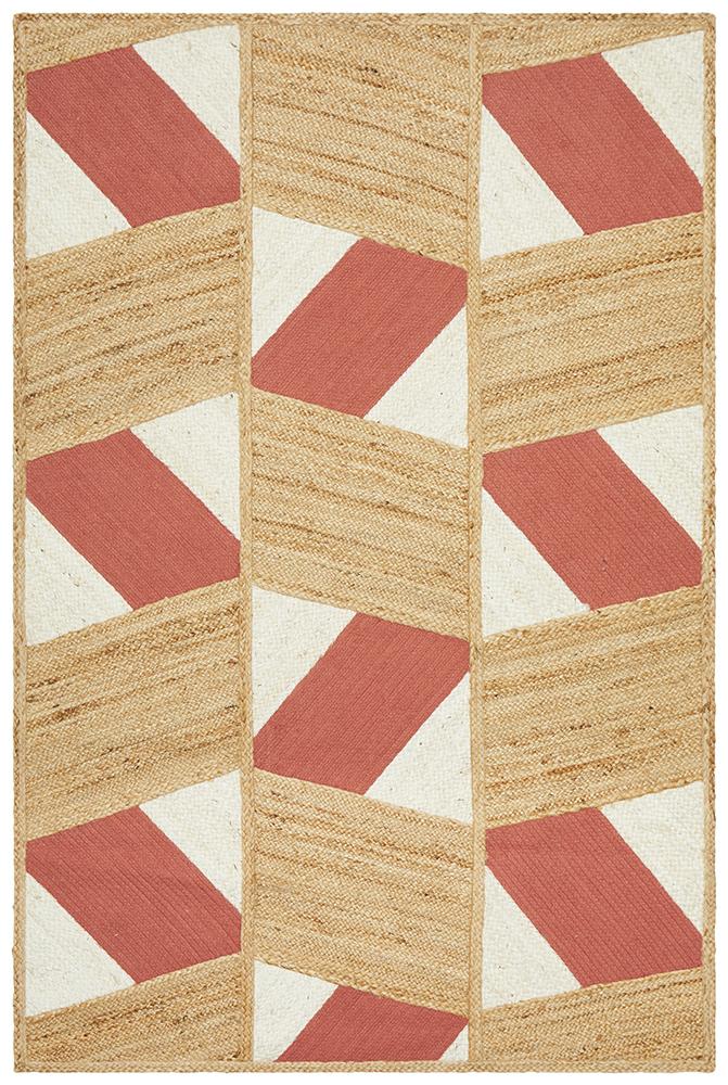 Aria Coral & White Chic Natural Jute Rug