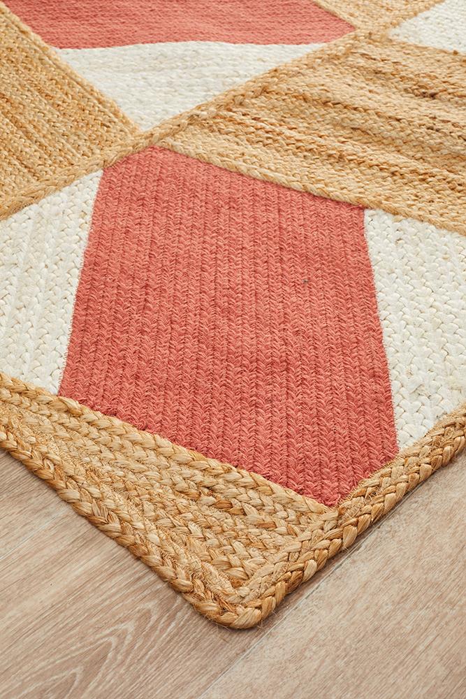 Aria Coral & White Chic Natural Jute Rug