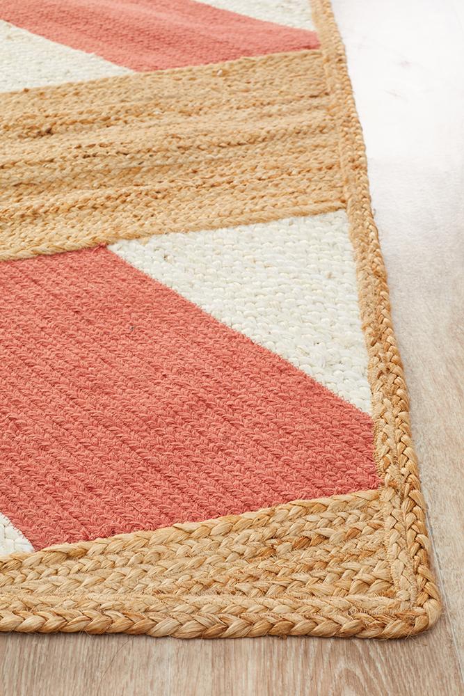 Aria Coral & White Chic Natural Jute Rug