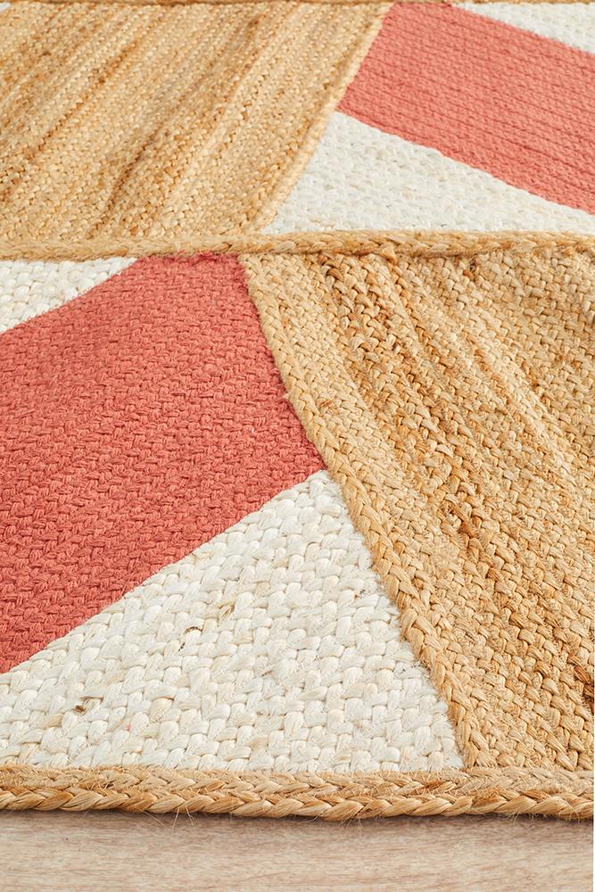 Aria Coral & White Chic Natural Jute Rug
