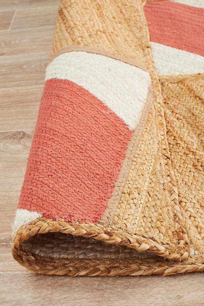 Aria Coral & White Chic Natural Jute Rug