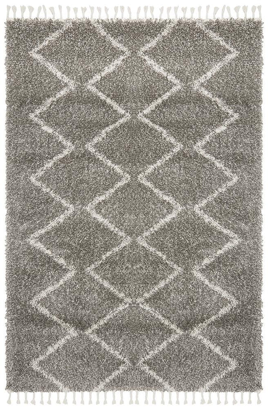 Aliyah Modern Grey & White Fringed Rug