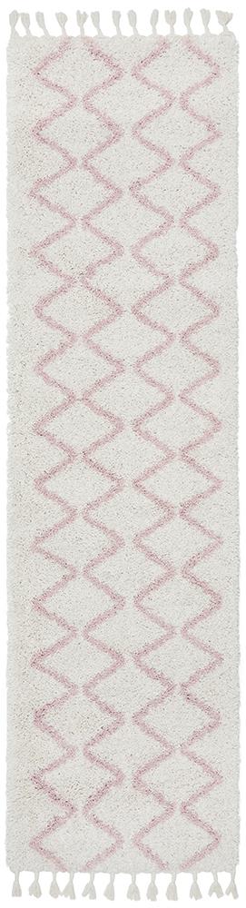 Aliyah Modern White & Pink Fringed Rug