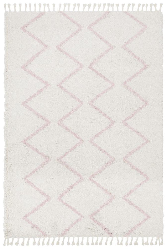 Aliyah Modern White & Pink Fringed Rug