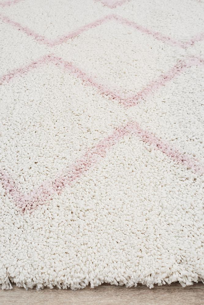 Aliyah Modern White & Pink Fringed Rug