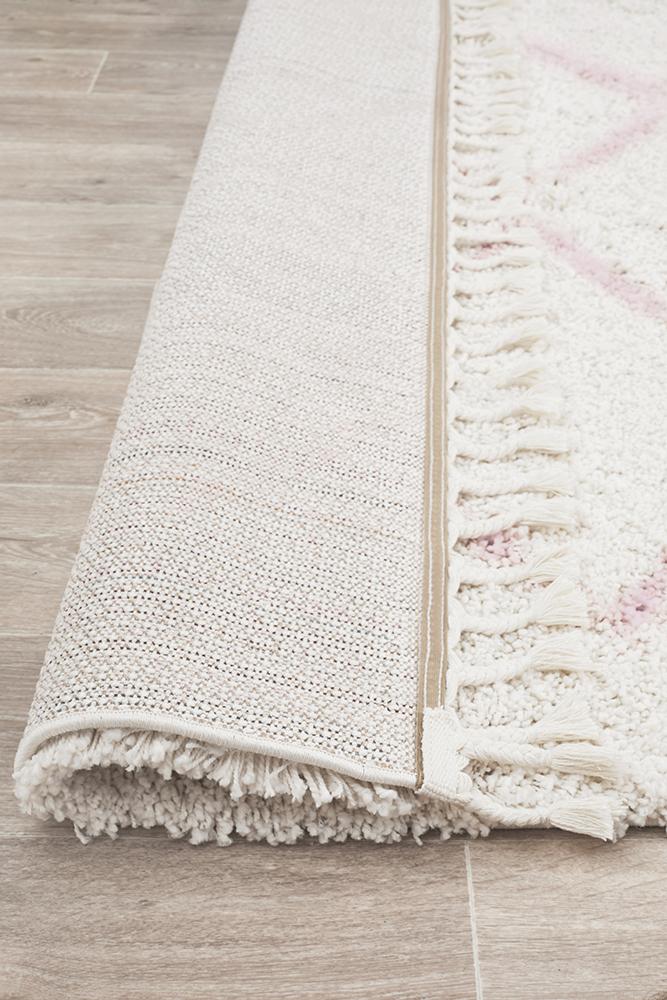 Aliyah Modern White & Pink Fringed Rug
