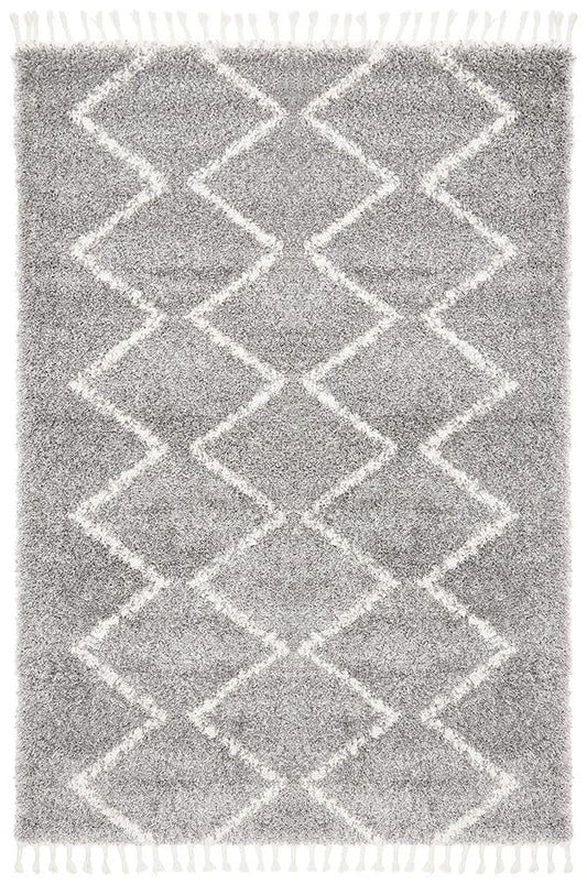 Aliyah Modern Light Grey & White Fringed Rug