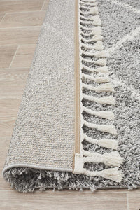 Thumbnail for Aliyah Modern Light Grey & White Fringed Rug