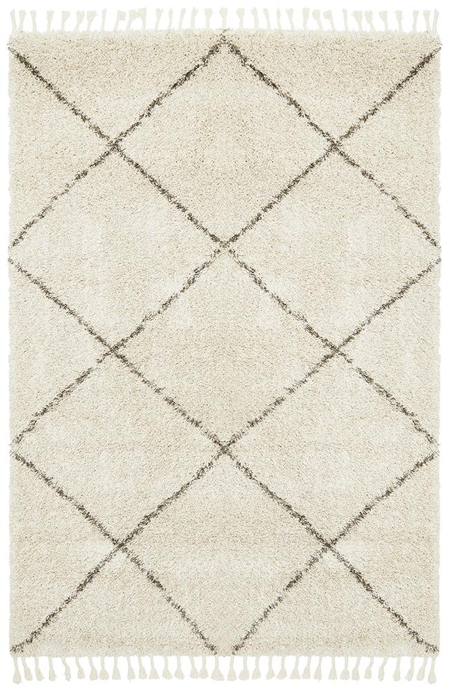 Anisah Modern Natural & Grey Boho Fringed Rug