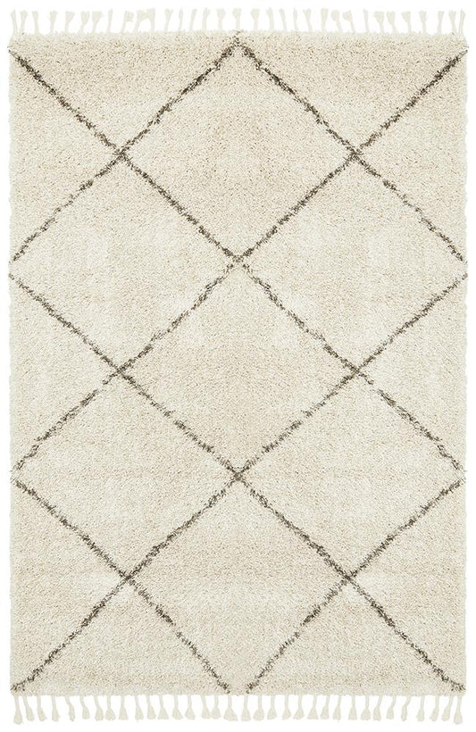 Anisah Modern Natural & Grey Boho Fringed Rug