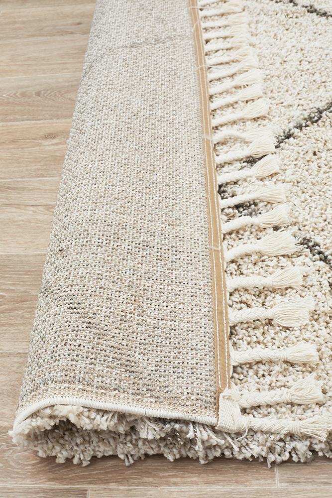 Anisah Modern Natural & Grey Boho Fringed Rug