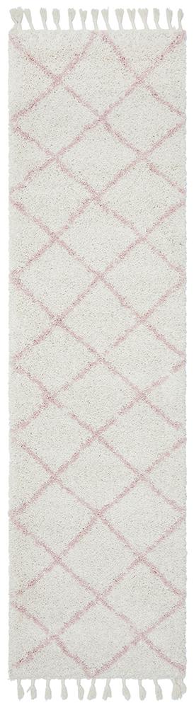 Anisah Modern White & Pink Bohemian Tribal Chic Fringed Rug