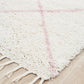 Anisah Modern White & Pink Bohemian Tribal Chic Fringed Rug