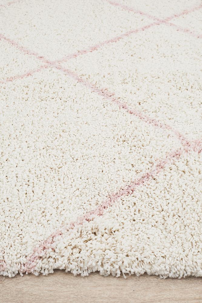 Anisah Modern White & Pink Bohemian Tribal Chic Fringed Rug