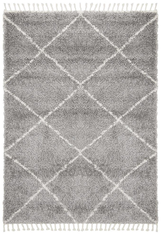 Anisah Modern Grey & White Diamond Pattern Fringed Rug