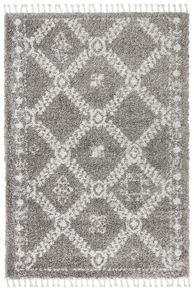 Chaima Modern Fringed Grey & White Rug