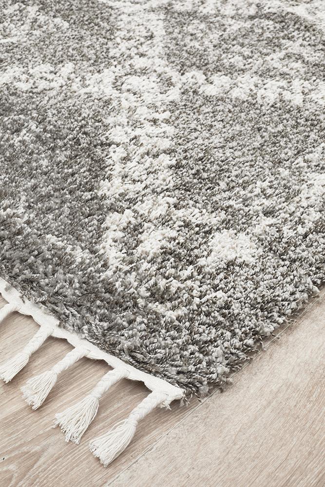 Chaima Modern Fringed Grey & White Rug
